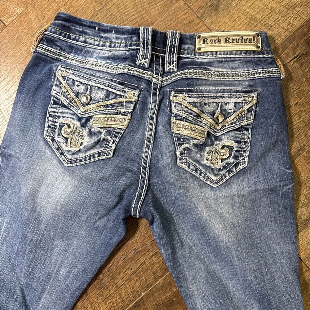 Rock Revival Lyon Easy Boot Jeans Women’s 27 Y2K Gothic Western Rhinestone